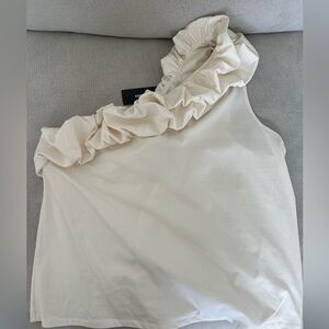 Express Cream Ruffle One Shoulder Top NWT